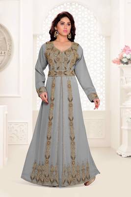 Gray color Full Sleeves Handmade Moroccan Kaftan  1