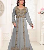Gray color luxurious Full Sleeves Handmade Moroccan Kaftan .