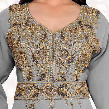 Gray color Full Sleeves Handmade Moroccan Kaftan  2