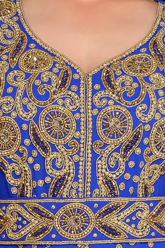 Royal-Blue color Full Sleeves Handmade Moroccan Kaftan 