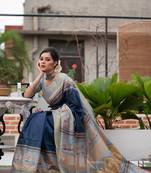 Navy Blue Soft Tussar Silk Zari Weaving Saree Festive Wear