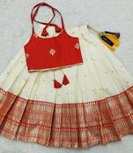 Red and White Art Silk Woven Lehenga Choli for Kids