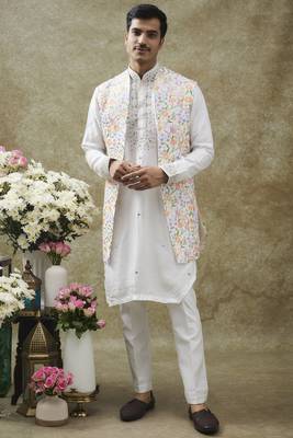 Daisy white splendid silk open koti set 1