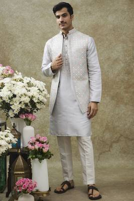 Snow white splendid silk jacket kurta set 1