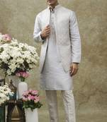 Snow white splendid silk jacket kurta set
