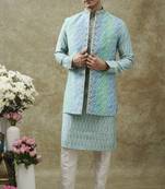 Turquoise art silk koti kurta set