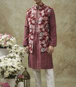 Apple red splendid silk kurta jacket set