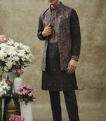 Coal black splendid silk kurta jacket set
