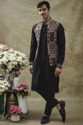 Black splendid silk koti kurta set 1