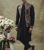 Black splendid silk koti kurta set