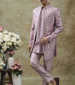 Purple splendid silk open indo western set