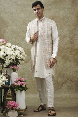 Ice white splendid silk open koti set 1