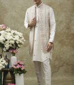 Ice white splendid silk open koti set