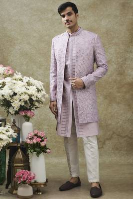 Orchid purple splendid silk open indo western set 1