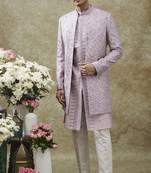 Orchid purple splendid silk open indo western set