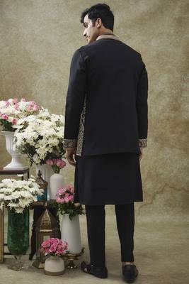 Jet black splendid silk jacket kurta set 2