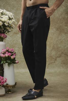 Jet black splendid silk jacket kurta set 3