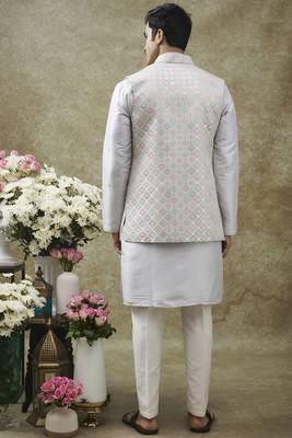 Snow white splendid silk jacket kurta set 2
