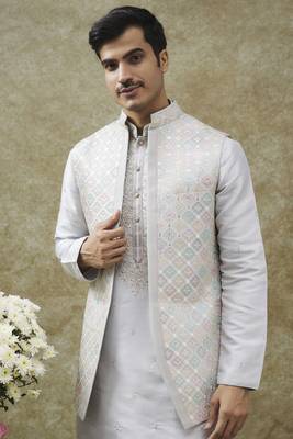 Snow white splendid silk jacket kurta set 3