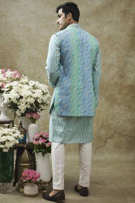Turquoise art silk koti kurta set 2