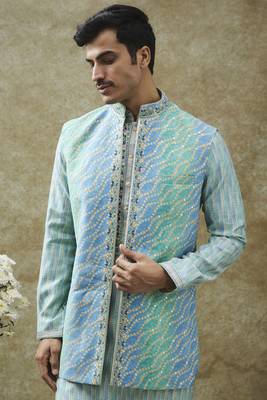 Turquoise art silk koti kurta set 3