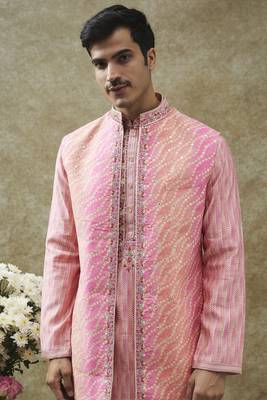 Rose pink art silk koti kurta set 4