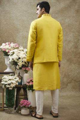 Sunglow yellow splendid silk kurta jacket set 2