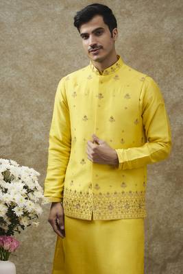 Sunglow yellow splendid silk kurta jacket set 3