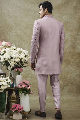 Purple splendid silk open indo western set 2
