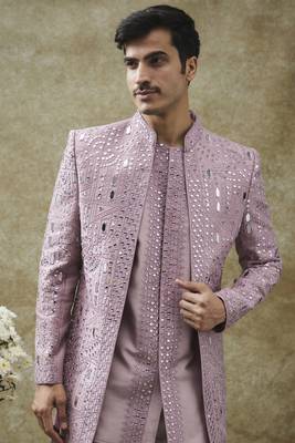 Purple splendid silk open indo western set 4