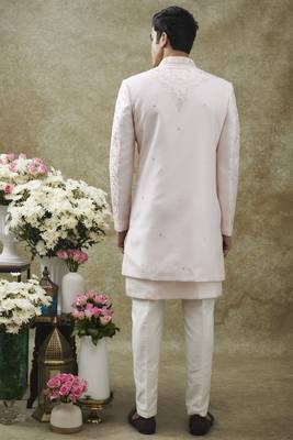 Pearl white splendid silk open indo western set 2
