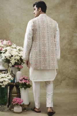 Ice white splendid silk open koti set 2