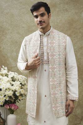 Ice white splendid silk open koti set 3