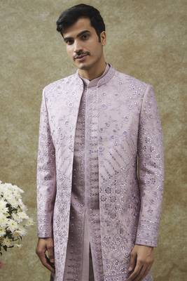 Orchid purple splendid silk open indo western set 4