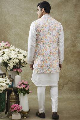 Daisy white splendid silk open koti set 2