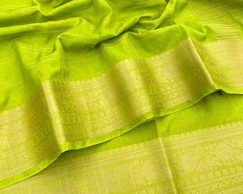 Parrot Green Pure Geaorgette Saree With Visose Border And Designer Sequnce Jequuard Blouse 2