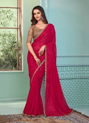 Dark Pink Colour Rainbow Georgette Saree 1