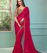 Dark Pink Colour Rainbow Georgette Designer Saree By Monjolika Fashion