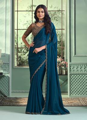 Navy Blue Colour Rainbow Georgette Saree 1