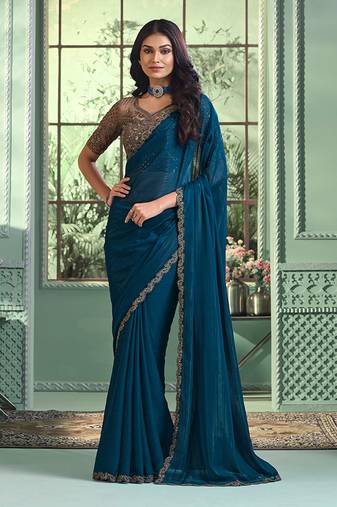 Navy Blue Colour Rainbow Georgette Designer Saree By Monjolika Fashion