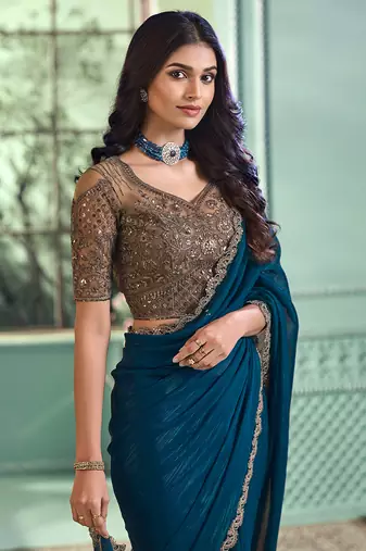 Navy Blue Colour Rainbow Georgette Saree
