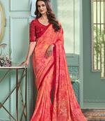 Peach colour chiffon silk designer saree by monjolika fashion