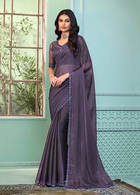 Dark Grey Colour Crystal Georgette Saree 1