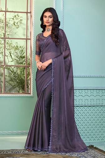 Dark Grey Colour Georgette Designer Saree By Monjolika Fashion