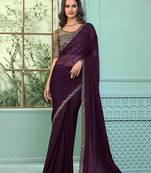 Dark wine colour chiffon designer saree by monjolika fashion