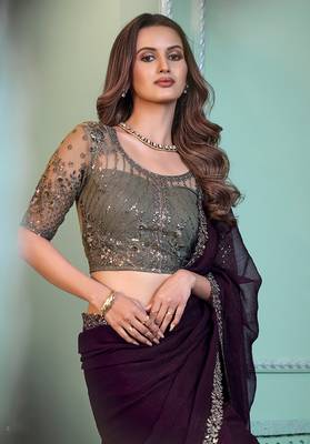 Dark wine colour chiffon saree 2