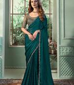 Dark green colour georgette silk designer saree by monjolika fashion