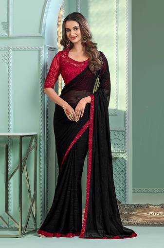 Black colour chiffon designer saree by monjolika fashion