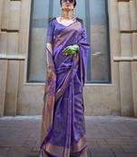 Monjolika Fashion'S Violet Colour Organza Sarees With Blouse