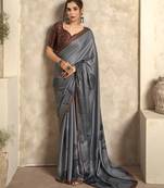 Grey colour crepe satin printed lightwear casual saree for women